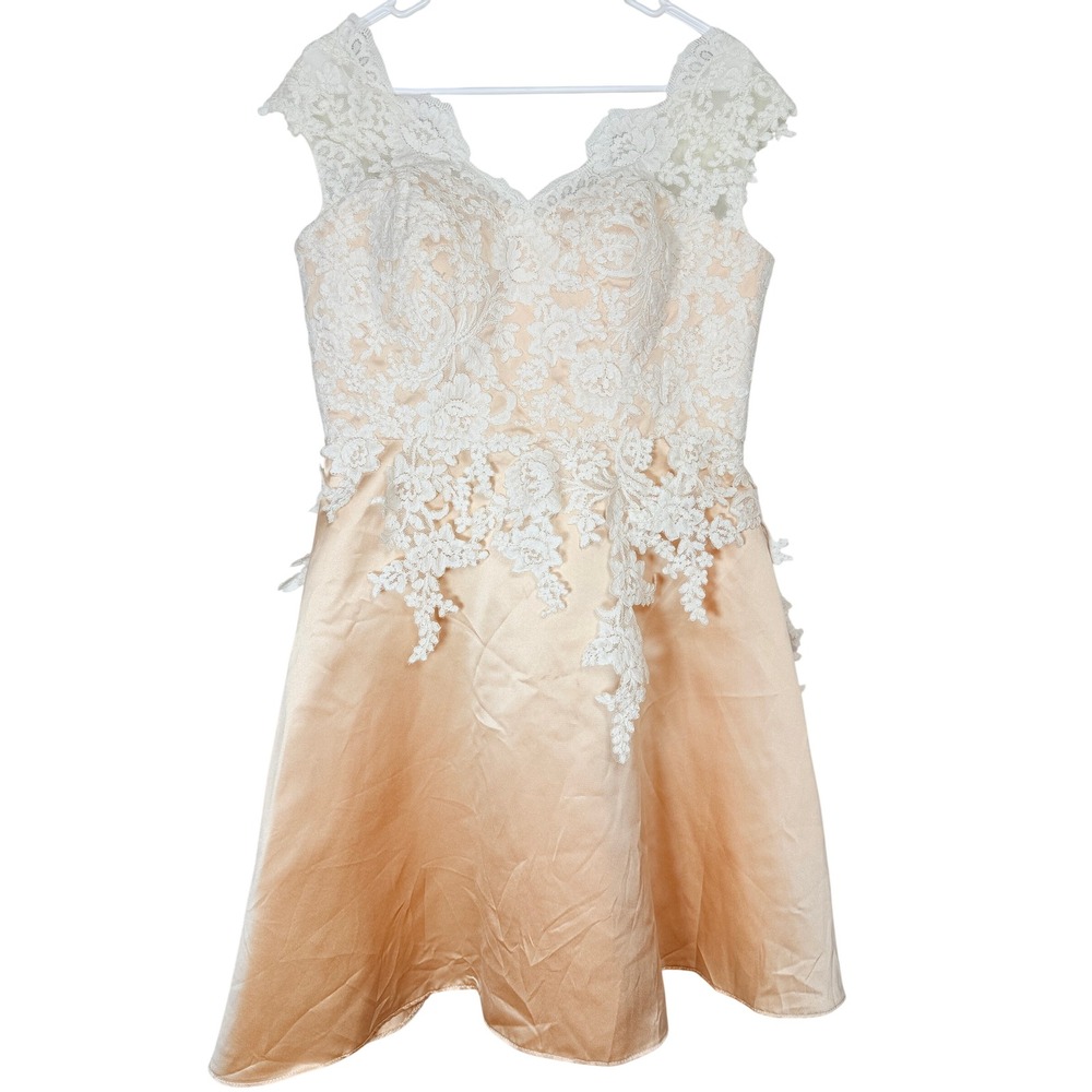 JJ's House Women Dress 14 Peach White Lace Applique Princess Garden Party NWT